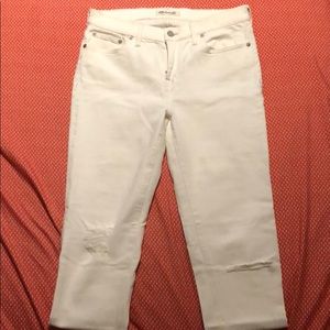 Madewell alley straight distressed knee jeans